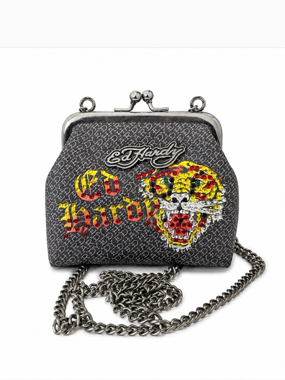 Ed Hardy NWT Micro KissLock Crossbody Bag w/Rhinestones